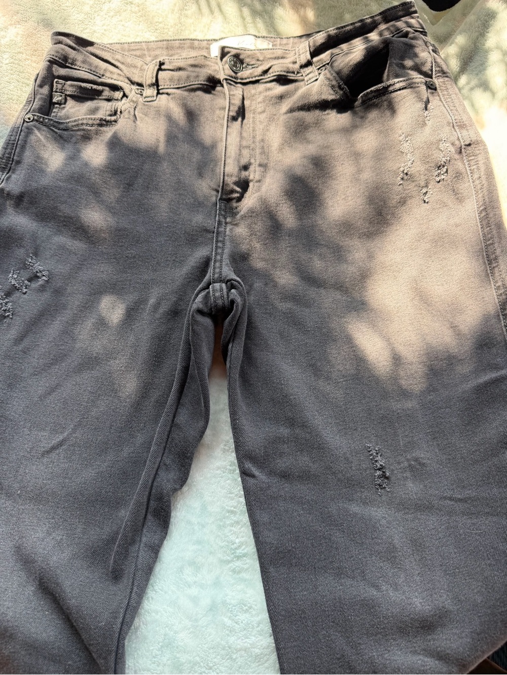Kancan Highly distressed, black jeans. Size 10 30 inch waist.